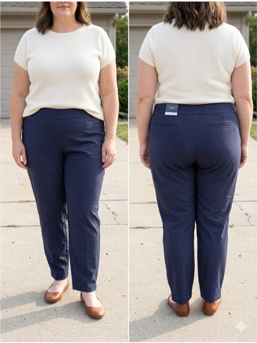 Rafaella Comfort Plus Size 32W Navy Blue Pull On Stretch Straight Leg Work Pants